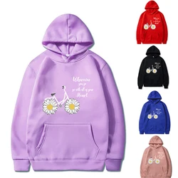 Sudadera con capucha para hombre, jersey de manga larga, ropa que combina con todo, estampado de patrón de bicicleta, sudaderas con bolsillo grande, primavera y otoño