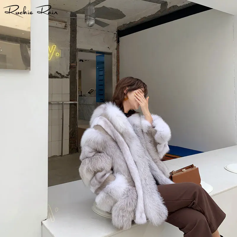 

Women Real Fur Coat and Jacket Winter Warm Overcoat Mink Fur and Fox Fur 5 Colors