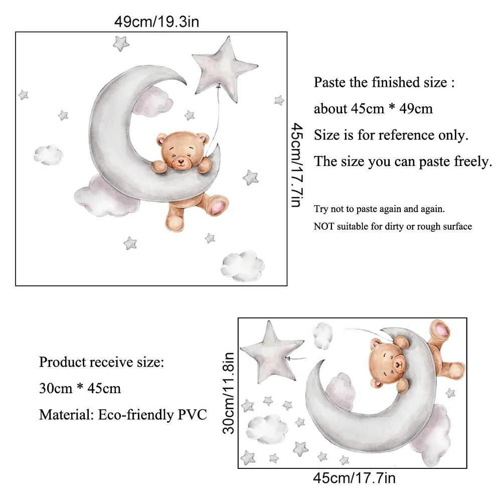 Wall Stickers Bear Moon Clouds Stars Bedroom For Baby Kids Room Background Home Decoration Living Room Wallpaper Nursery Sticker