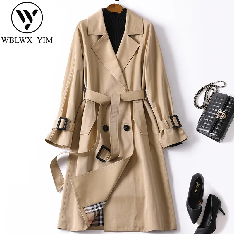 

Fashion slim belt long Trench coat women Spring Autumn classic Double-breasted Trench female Elegant Office business outerwear
