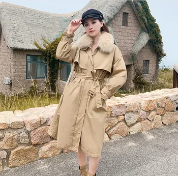 

New 2020 Autumn Winter Women Long Jacket Removable Quilted Parkas High-Quality Lace Up Oversize Hooded Coat CO806