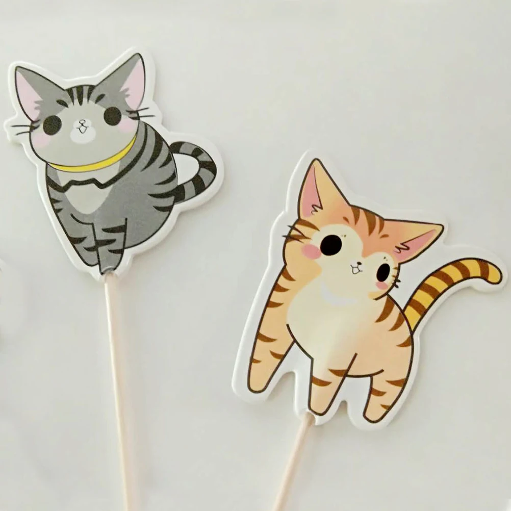 24pcs торт топпера, Автомобильный увлажнитель мультяшная Кошка милый украшения для выпечки палочки для торта для печенье торт