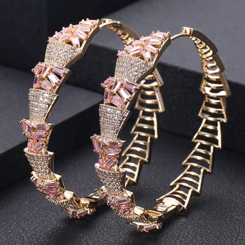 

Trendy Geometricwer Jewellery Hoop Earrings for Women Accessories Jewelry Round Cubic Zirconia Copper Classic Jk-17207