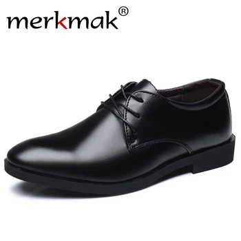 

merkmak Men's Brand Leather Formal Shoes Lace Up dress shoes Oxfords Fashion Retro Shoes Elegant work Footwear Drop Shipping