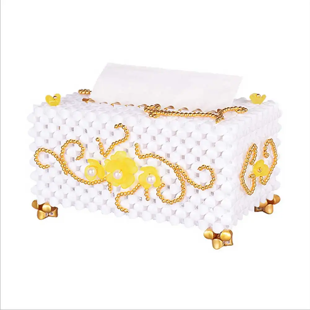 Handmade DIY Tissue Box Holder Beads Woven Rectangular Room Office Car Tissue Box Cover JS21