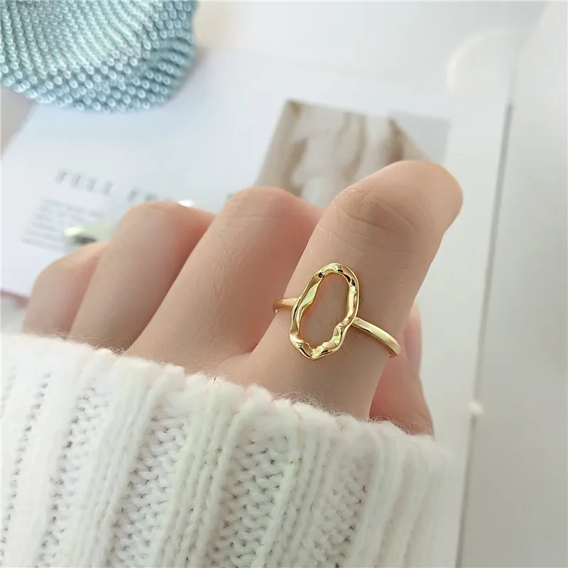 OLOEY Настоящее 925 пробы серебряные Открытые Кольца для женщин Корея INS простые неправильной формы геометрические полые овальные кольца ювелирные изделия YMR966