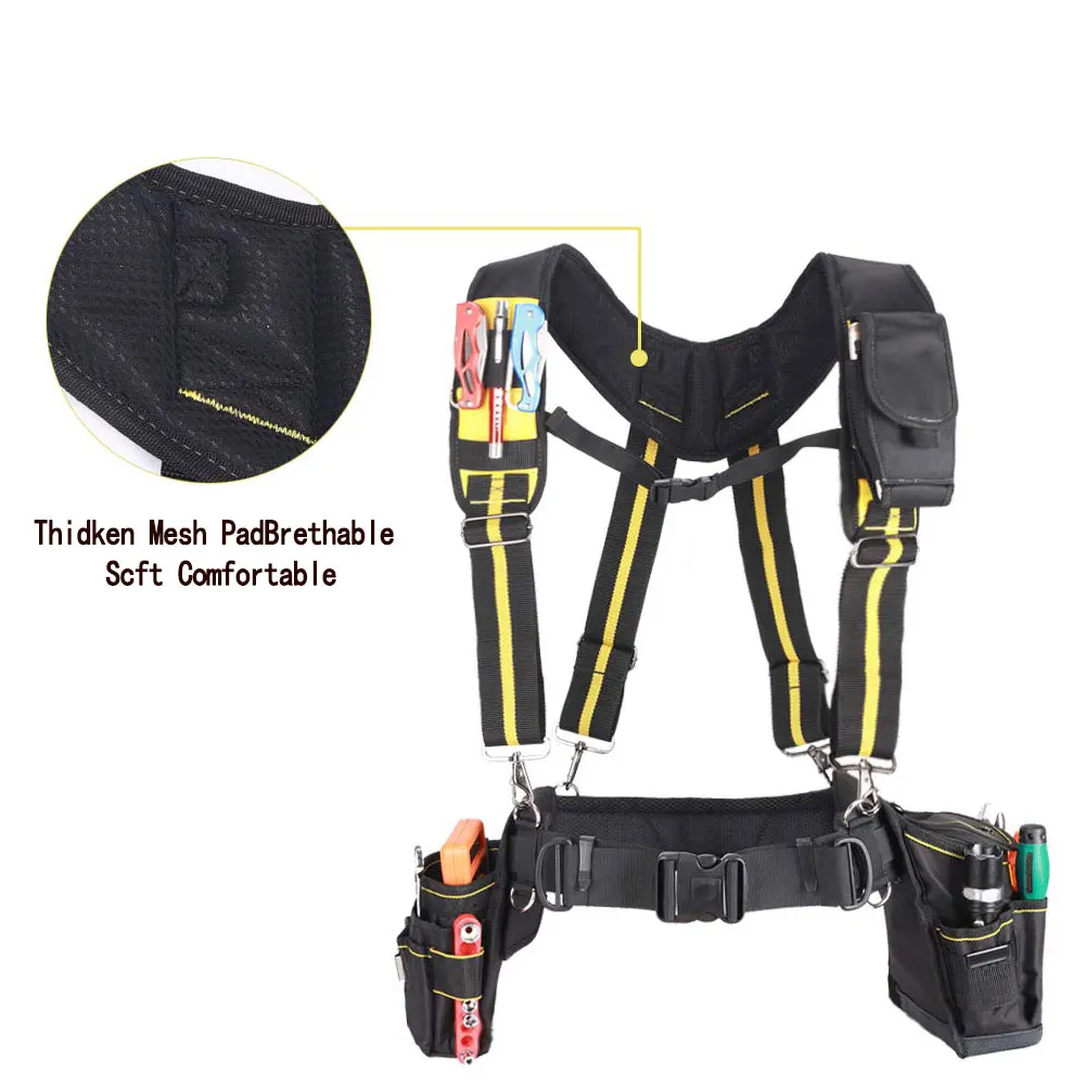 Tool Belt Suspenders Padded Heavy Duty Adjustable Strap with Pocket Clips for Carpenter Electrician Reducing Waist Weight