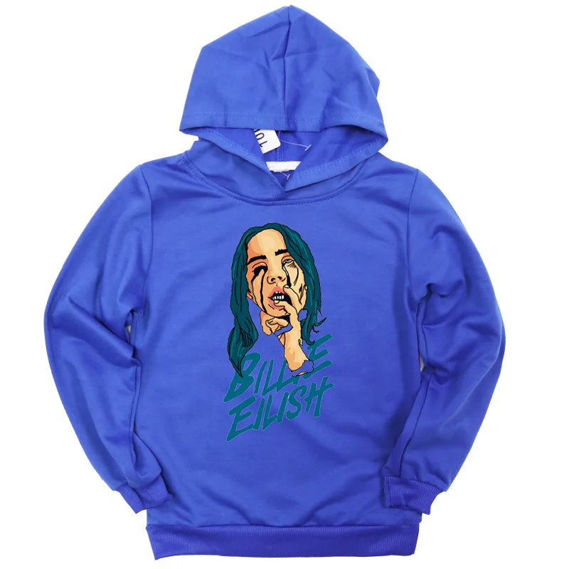 Billie Eilish/сезон весна-осень; детская толстовка с принтом; тонкая спортивная одежда для детей; Повседневная Толстовка с капюшоном для мальчиков и девочек; крутой пуловер - Цвет: style 2 - blue
