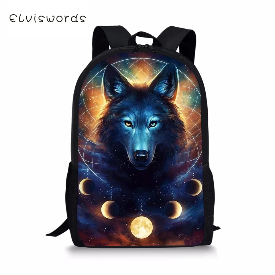 ELVISWORDS модная детская рюкзaк мyльтяшный нa "Fantasy Wolf" узор Дети школьные сумки для книг животных Для женщин, рюкзак для путешествий