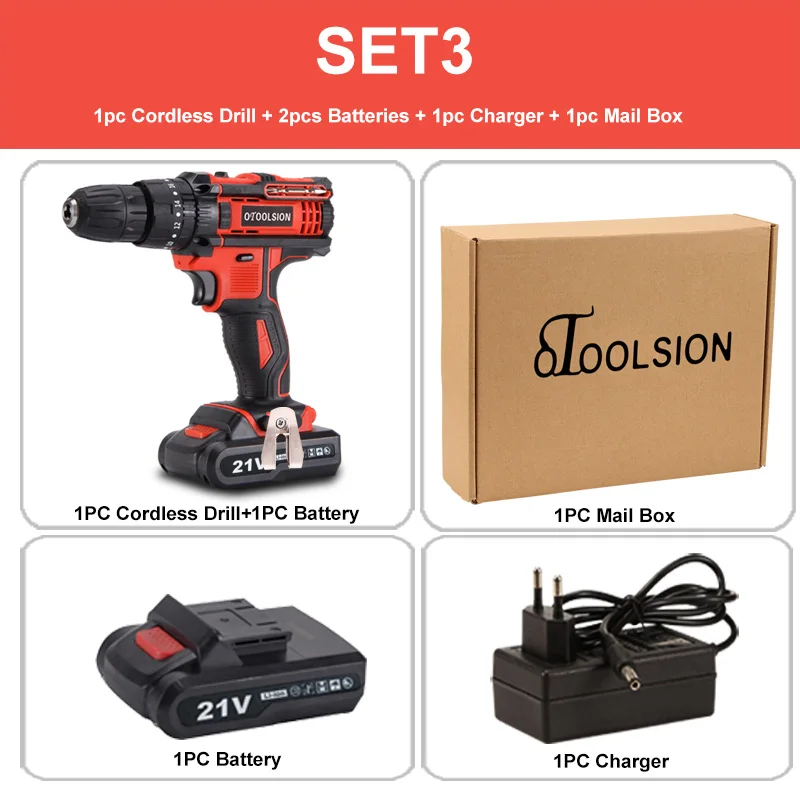 SET3 (2pc battery) Новинка, 21 в, ударная Беспроводная отвертка, перезаряжаемая отвертка, батарея, ударная отвертка, беспроводные инструменты, электрический молоток, дрель - Цвет: SET3 (2pc battery)