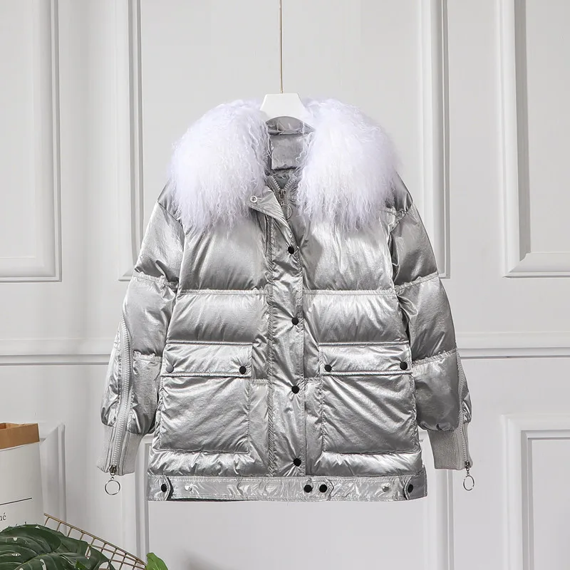 Новинка 2019 года зимняя женская короткая куртка на утином пуху модная блестящая