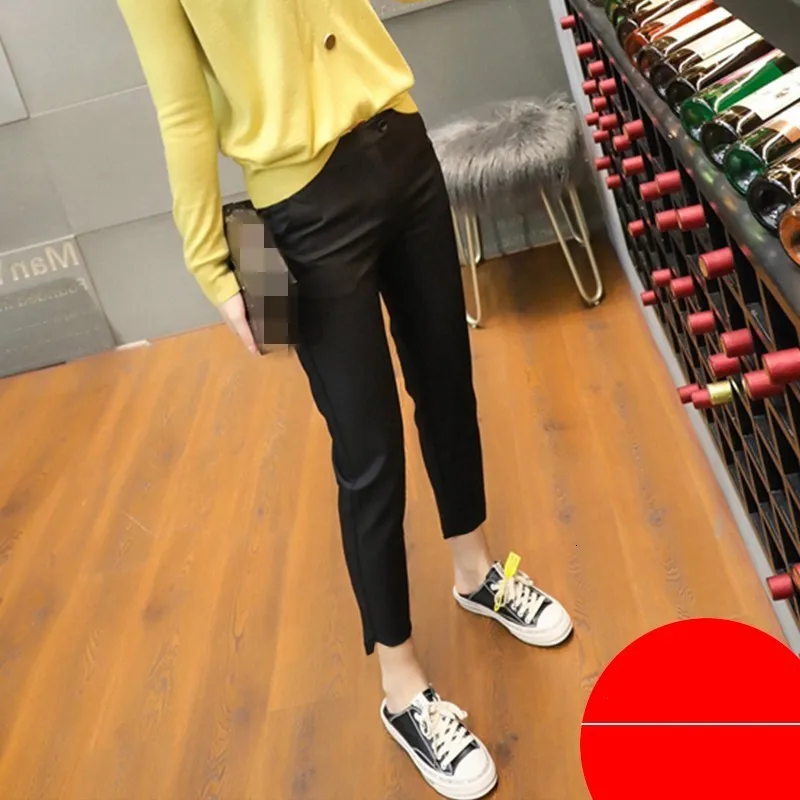 eight pants Офисные женские прямые по щиколотку женские костюмы брюки с высокой талией тонкие хлопковые смеси удобные женские рабочая одежда брюки размера плюс - Цвет: eight pants