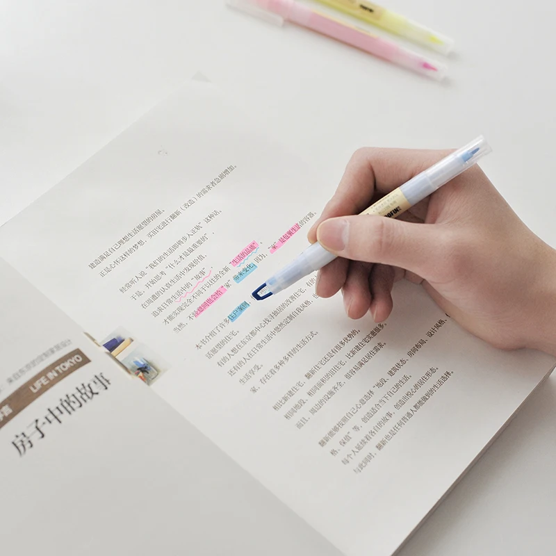 В Корейском стиле; 6 цветов/коробка маркеры, плотные и тонкие Dual-вид сбоку маркер ручка Милая записка, ручка для каракулей, маркер, набор школьные канцелярские принадлежности