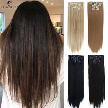 

XUANGUANG 6Pcs/Set 22" Fashion hair receiving piece Straight hair Long hair Hair Extensions Synthetic chemical fiber