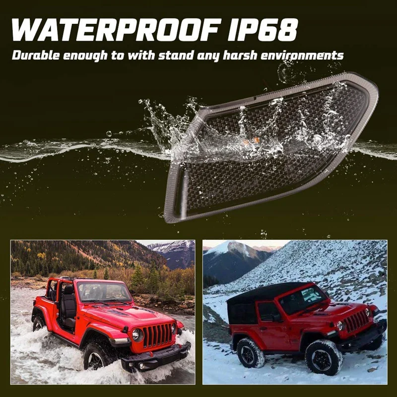 2 шт. светодиодные, боковые, габаритные фонари для Jeep Wrangler JL, дымовые линзы янтарные передние фары