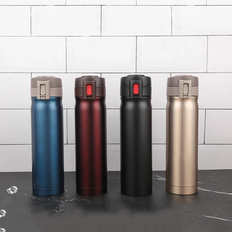 500ml 4 Colors Thermos Water Bottles With Hidden Handle For Tea Coffee Metal Vacuum Flask Sport Portable Tumbler Round Shape Cup | Дом и сад