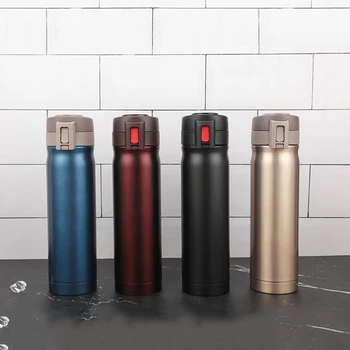 

500ml 4 Colors Thermos Water Bottles With Hidden Handle For Tea Coffee Metal Vacuum Flask Sport Portable Tumbler Round Shape Cup