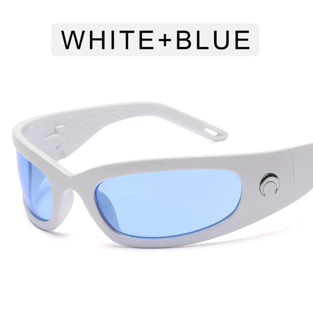 2022 New Moon Rectangular Sunglasses for Women Man Vintage Outdoor Cycling Sports Hip Hop Punk Sun Glasses UV400 Trend Female 6-White-Blue