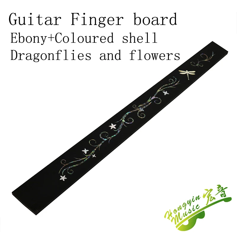 

Ebony Wood Acoustic Guitar Fingerboard Tree Of Life And Dragonfly Pattern Color Shell Mosaic Fingerboard Guitar Making Material