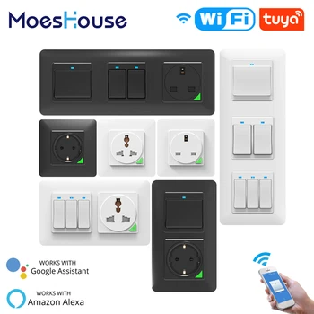 WiFi Smart Light Wall Switch Socket Outlet Push Button DE EU Smart Life Tuya Wireless Remote Control Work with Alexa Google Home qiachip uk plug standard wifi low power smart home outlet light lamp switch socket remote control switch work with amazon alexa