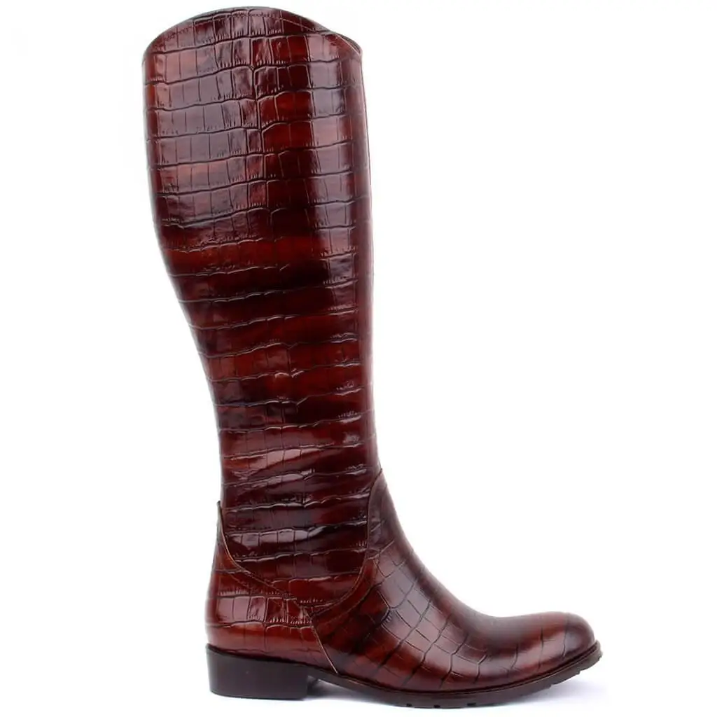 

Sail Lakers-Dark Tan Leather Croco Pattern Women Boots