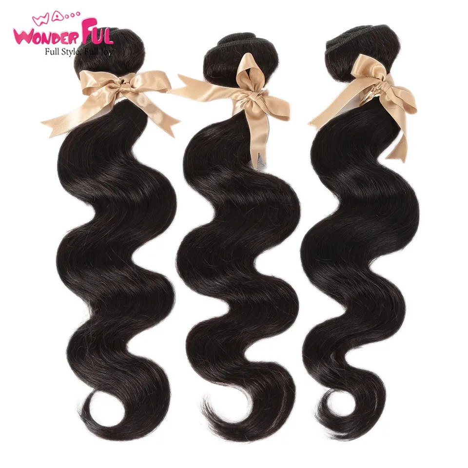 WA...WONDERFUL Body Wave 8"-30" Peruvian Remy Hair Natural Color 100% Human Hair Extensions 3 4 Bundles Deal
