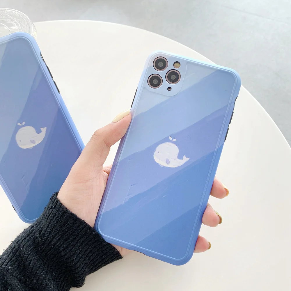 Милый чехол для телефона с голубым морем и маленьким Китом iPhone 7 8 Plus XS X XR матовый