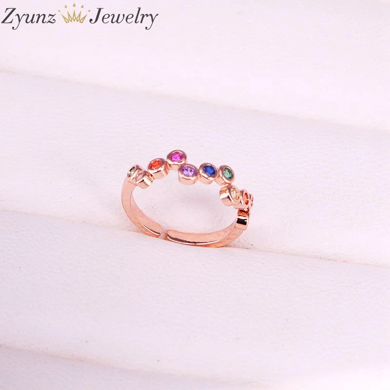 ROSE GOLD 5 шт., Радужное cz кольцо регулируемый цветной, с кубическим Цирконом Великолепное модное кольцо для женщин Подарки - Окраска металла: ROSE GOLD
