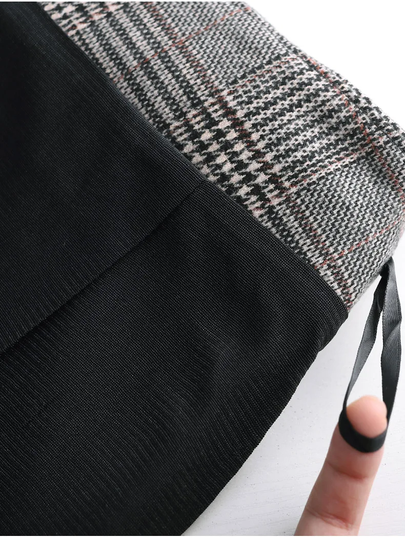 Новая Осенняя зимняя клетчатая юбка для женщин черная трикотажная юбка с высокой талией длиной до колена трапециевидная юбка S-3XL размера плюс облегающая юбка-карандаш для женщин