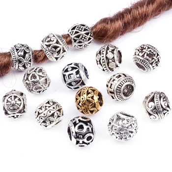 

5PCS Retro Alloy viking Hollow Round Hair Braid Dread Beard dreadlock beads rings tube for hair Accessories hole size 4.5mm