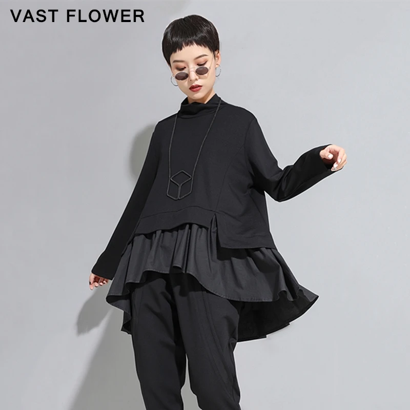Women Asymmetrical Ruffles Long Sleeve T-shirt Turtleneck Loose Casual T-Shirt Femme Tops Fashion Clothes Spring Autumn 2022 image