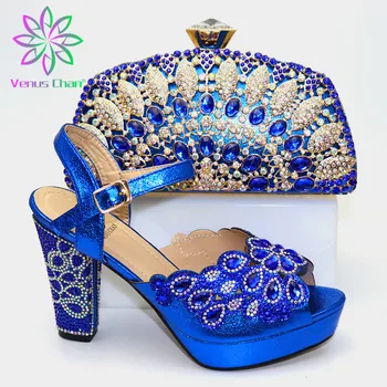

2020 New Arrivals Style Italian Shoes And Bag Set African High Heels Shoe And Matching Bag Set For Party Dress Wedding in Blue
