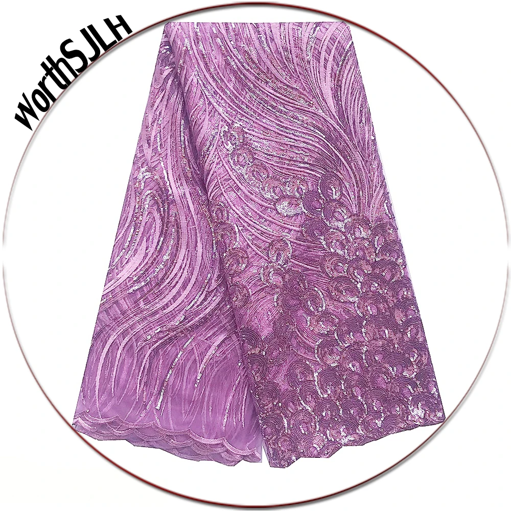 

Best Selling 2019 African Fabric Lace Material Net Wedding Bridal Lace Fabric Lilac Wine High Quality African Lace With Sequins