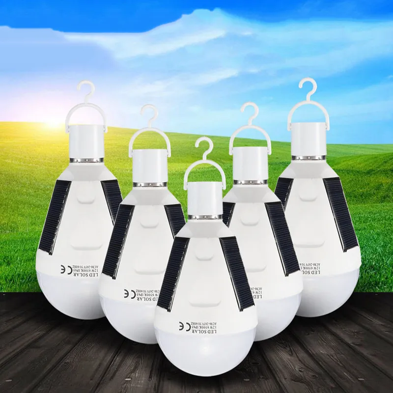 

5Pcs 12W Solar Panel Powered LED Bulb Emergency Lamps Camping lightsQty