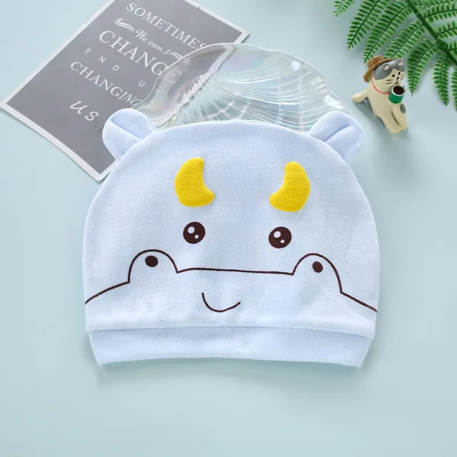 Four Seasons Kids Newborn Baby Hats 100% Cotton Cap 40 Color Cartoon Cute Printed Hat Suitable for 0-12 Months Baby Accessories baby blue