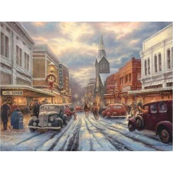 

5D DIY Diamond Painting Mosaic City street snow scene Picture Of Rhinestones Car scenery Full Diamond Embroidery Handicraft