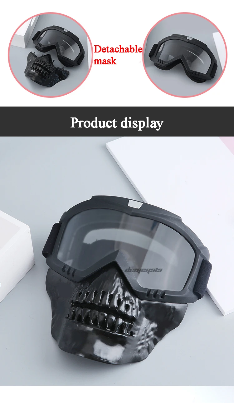Outdoor Motorcycle Windproof Mask Military Airsoft Mask with Goggles Full Face Tactical Shooting Detachable Mask Goggles
