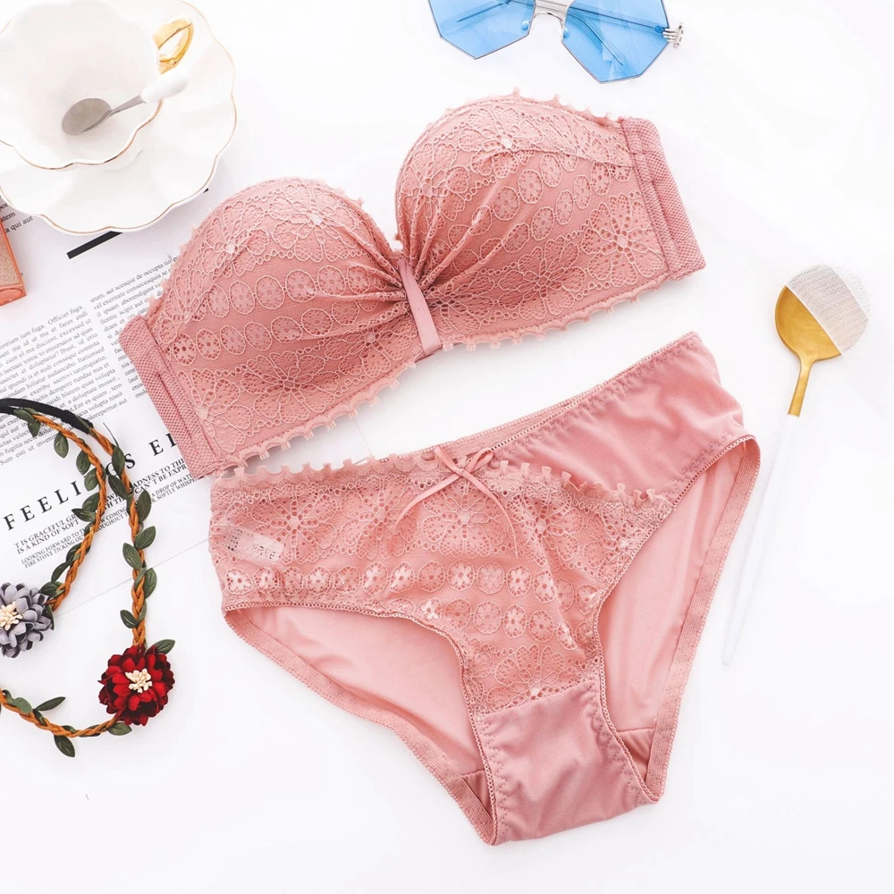 

2019 New Women lingeries set Sexy Lace bra Snowflake Half Cup Push Up Seamless Mid-thick Convertible Straps Bra underwear Set