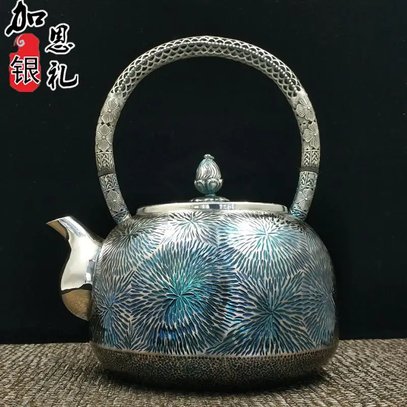 Чайник, переносной чайник, серебряный чайник, чайник с горячей водой, 1200 мл воды, чайный набор кунг-фу - Цвет: Silver Teapot 836g