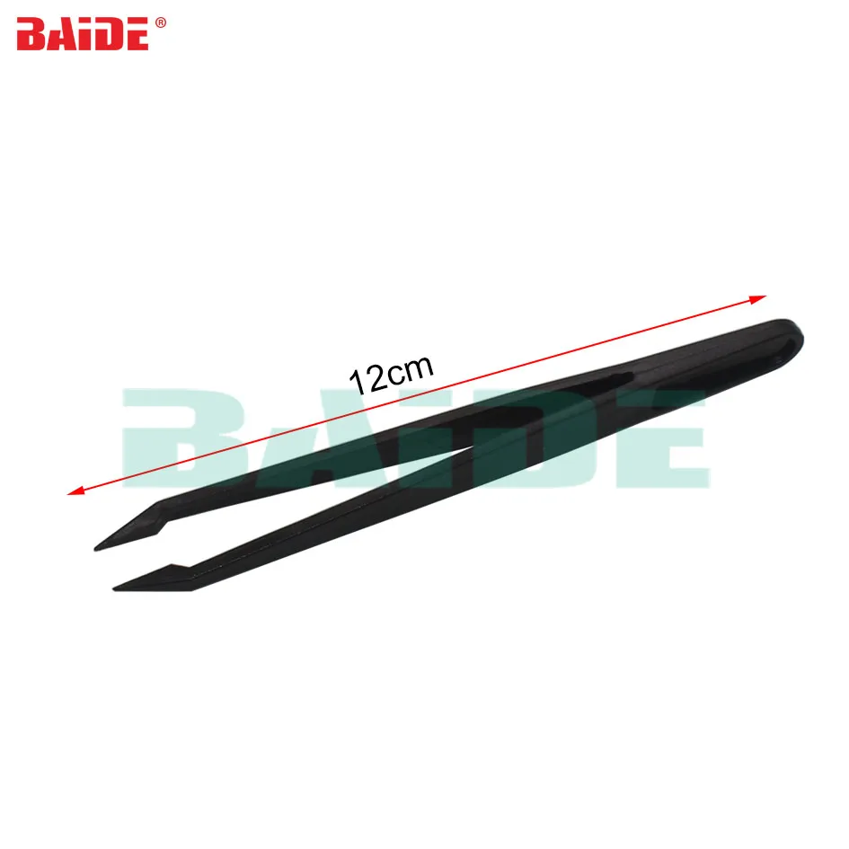 

12cm Black Plastic Tweezers Tongs Straight Head Tweezer Bent TWES DIY Tool for Phone Repair 500pcs/lot