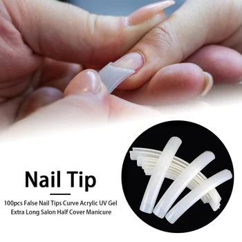 

100pcs Extra Long French Style False Nail Tips Natural Display Curve Salon DIY Manicure Accessories Acrylic UV Gel Half Cover