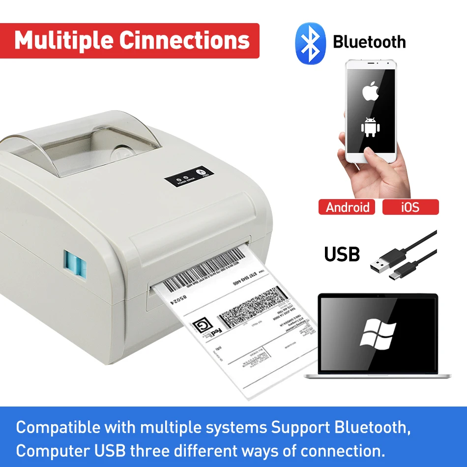 GZ Weiou принтер для тепловой печати штрихкодов-ярлыков штрих-кодов bluetooth Стикер чековый принтер 4 × 6 со скоростью печати 160 мм/сек