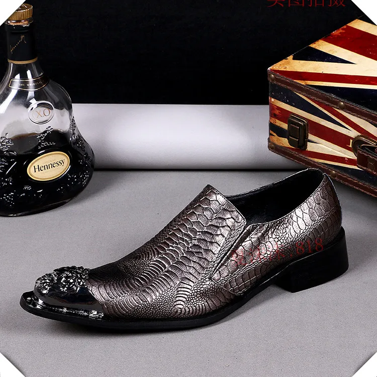 

Christia Bella Men Fish Scale Pattern Genuine Leather Shoes Italian Designer Men Business Party Dress Pointed Shoes on Plus Size