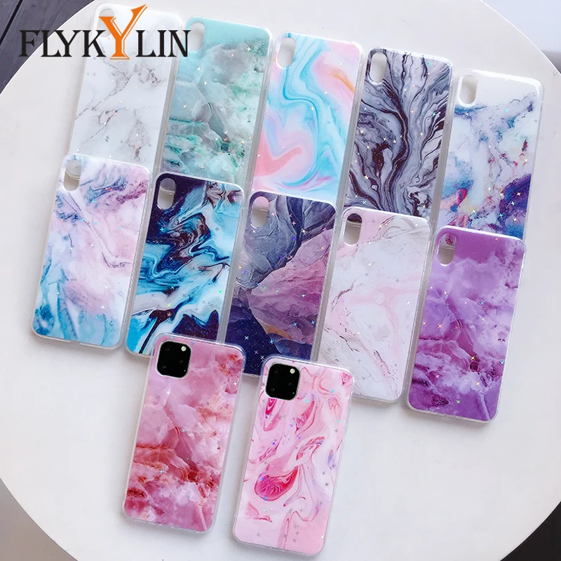 FLYKYLIN блестящий Мраморный чехол для iphone 11 Pro Max XS XR X 6 S 7 8 Plus задняя крышка на