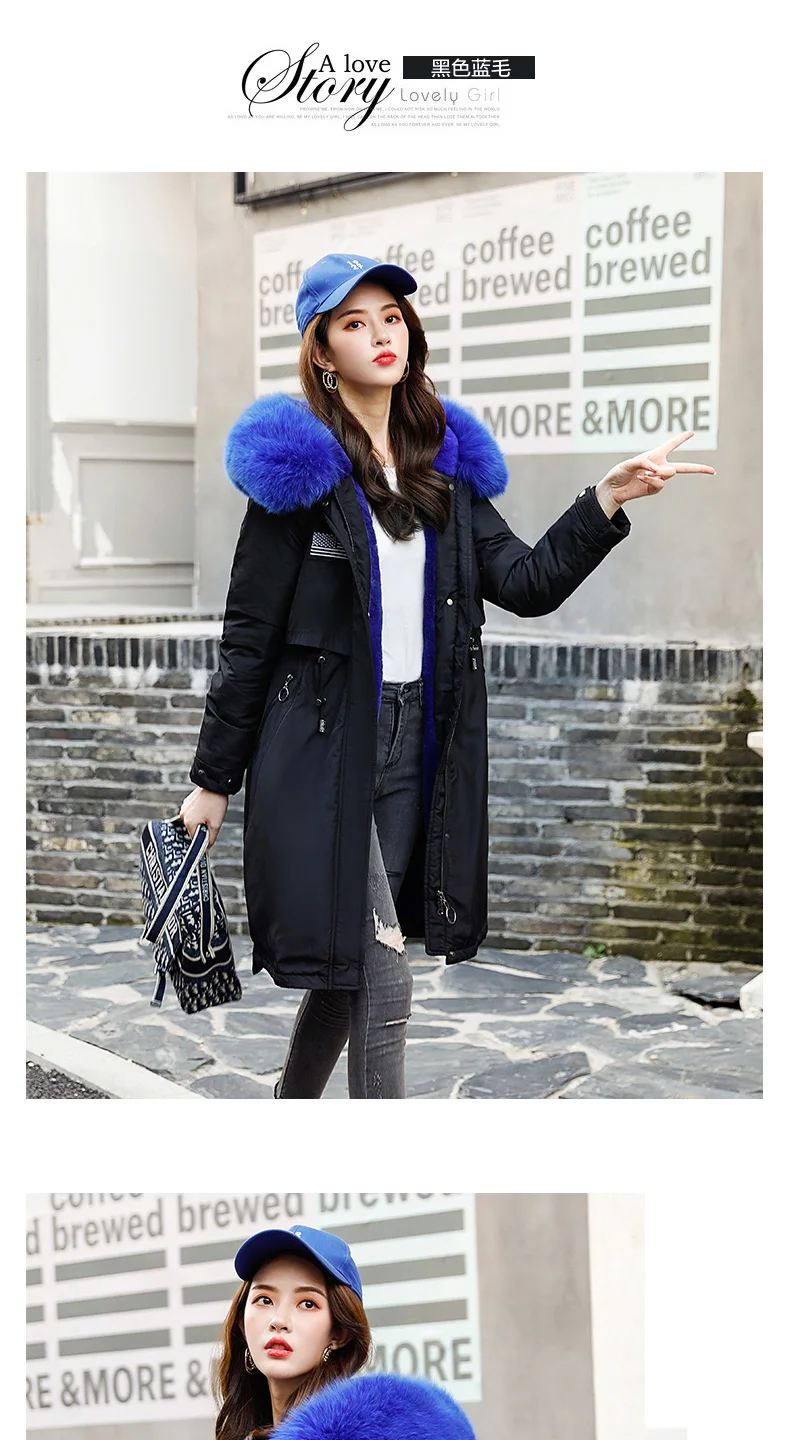 Coat women winter fur collar hooded cotton-padded warm thciken long jacket winter female outwear parka zipper coats