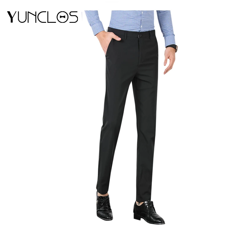 

Yunclos Men Pants Slim Straight Fashion Quality Trouser Long Male Classic Business Casual Trousers Full Length Suit Pant