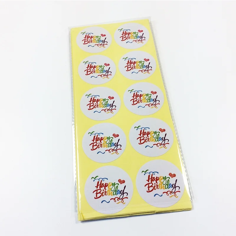 

100pcs/pack Multicolor Word Happy Birthday White Sealing Sticker DIY Work Round Gift Stickers