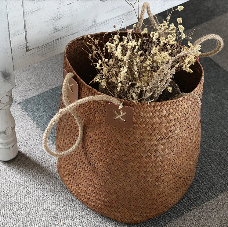 Seagrass Складная корзинка ручной работы декоративный ротанговый цветочный горшок плетеная корзина Декор для дома