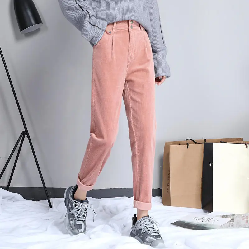 Новые женские зимние брюки винтажные вельветовые брюки с высокой талией женские свободные шаровары брюки Pantalon Femme Повседневные длинные брюки C5915 - Цвет: pink pants