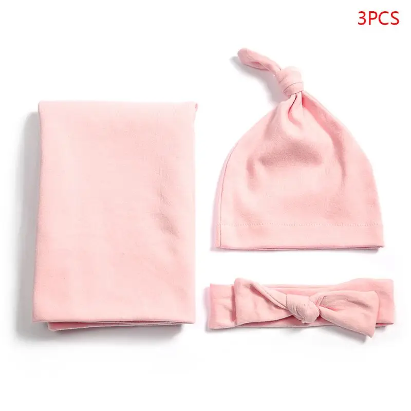 Pink 3 шт./компл. хлопок детское одеяло шляпа оголовье, набор для новорожденных Пеленальное Одеяло Полотенца повязка на голову - Цвет: Pink